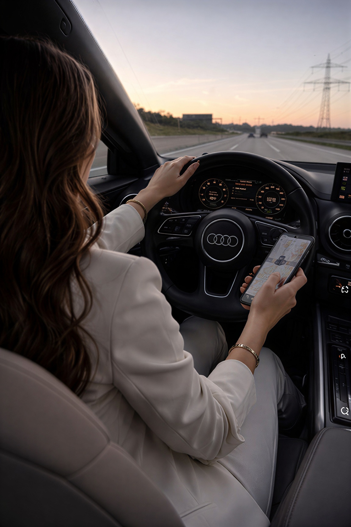 A woman using her phone to book a HerSafe Taxi ride